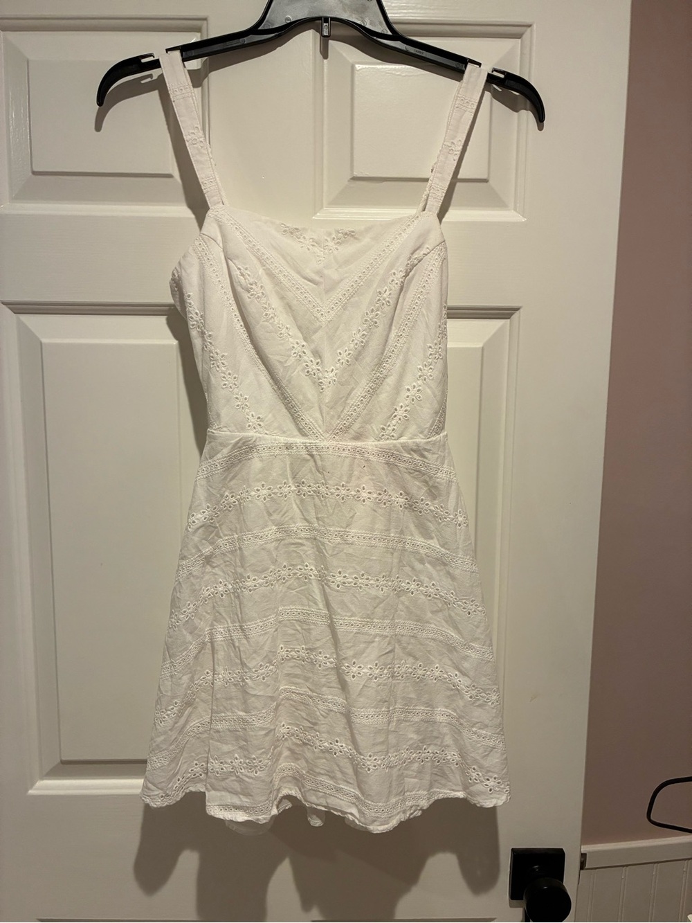 Three pink Hearts White Eyelet Mini Dress with Straps